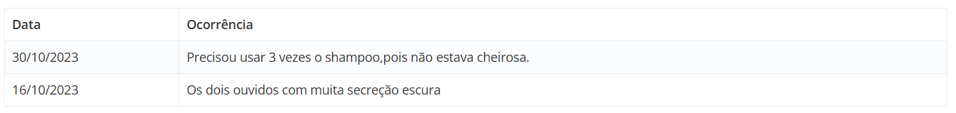 Exemplo de Registros de Ocorrências